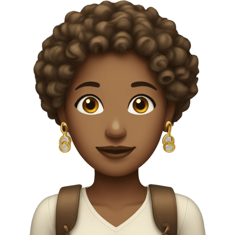 Brown curly haired girl with gold earrings  emoji