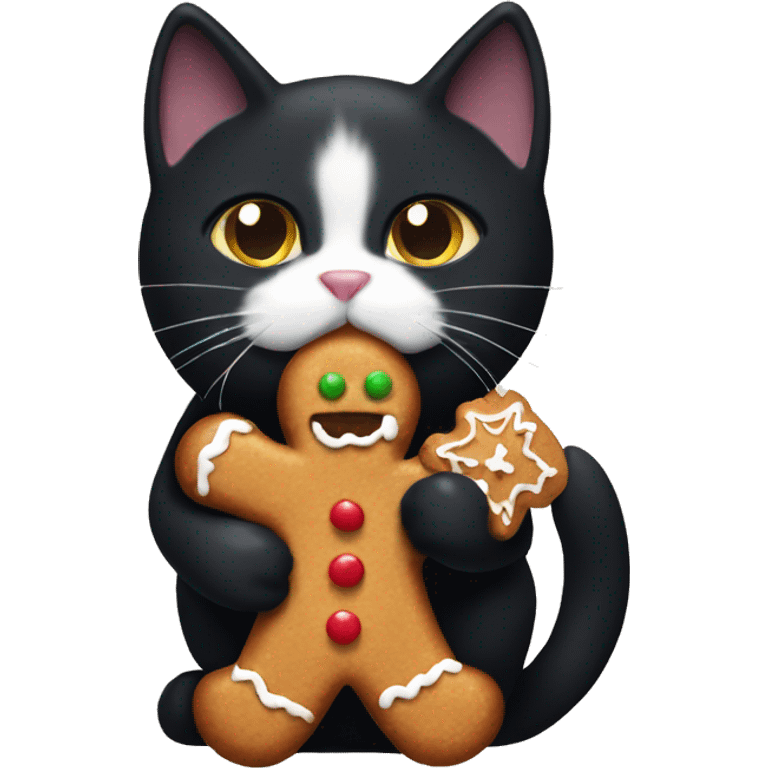 Black cat eating gingerbread man emoji