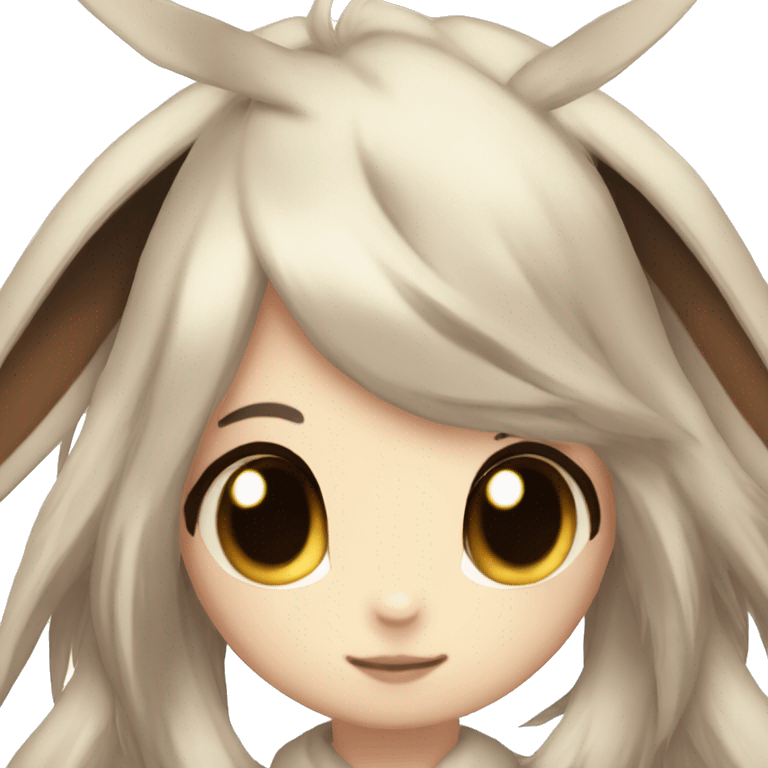 Kawaii Pale Shiny Eevee with dark brown long emo hair covering her eyes Full Body emoji