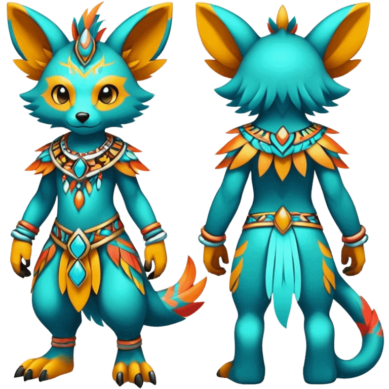 Anthro Sona Cool Edgy Cute Colorful Shy Tribal Shiny Fakemon-Fantasy-Creature Full Body emoji