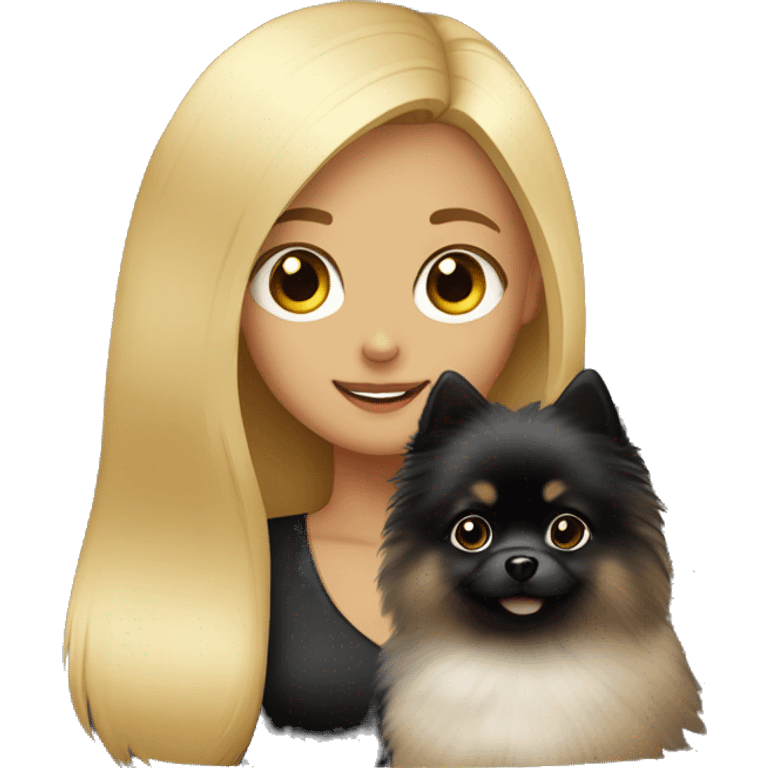 blond girl with black pomeranian in her arms  emoji