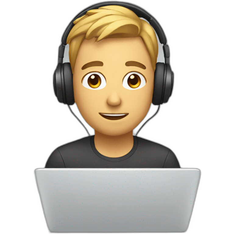 A MAN WITH HEADPHONES SITTING IN FRONT OF A LAPTOP emoji