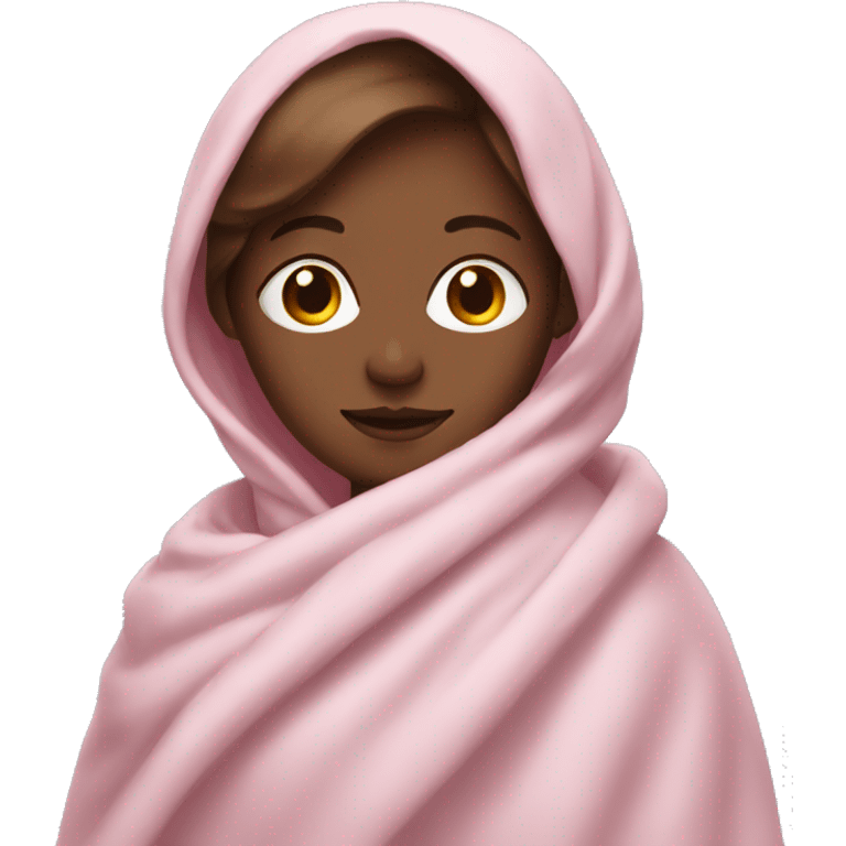 woman with brown hair wrapped in light pink blanket emoji