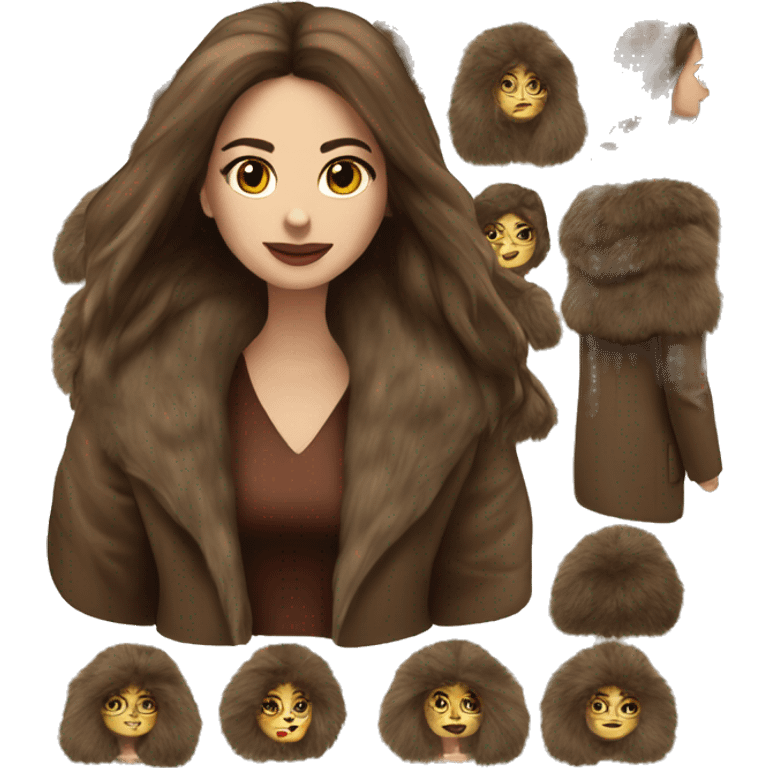 Beautiful Woman Realistic long hair brunette Mob wife big brown fur coat  emoji