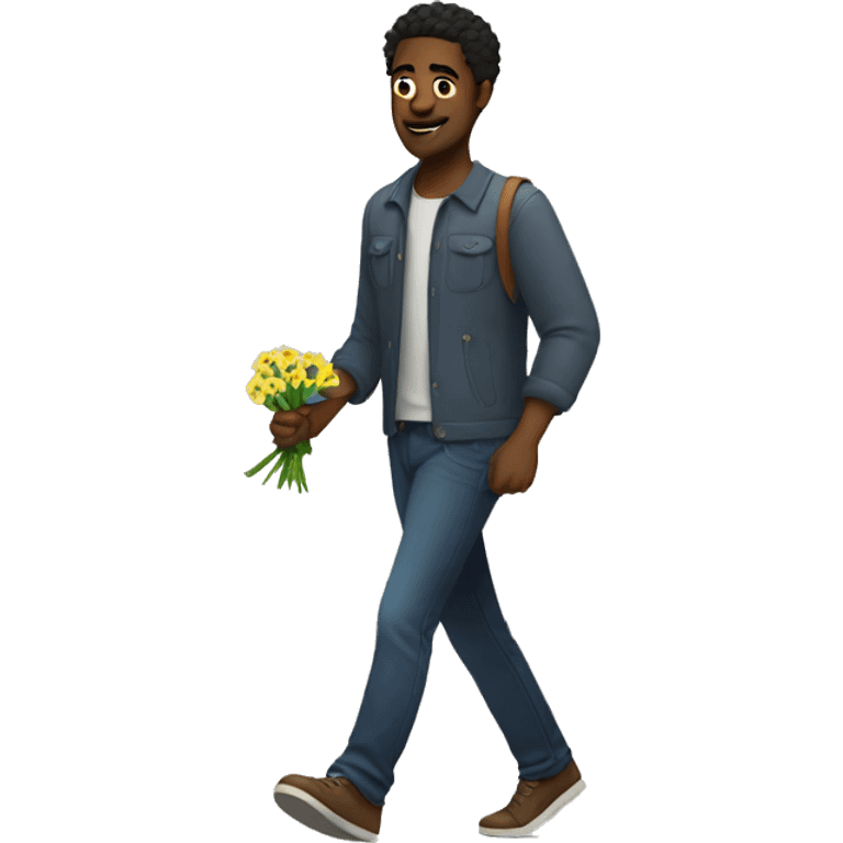 A guy walking towards me with flowers  emoji