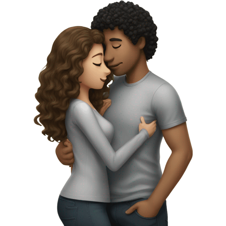 guy with black curly hair kissing a girl with light brown hair  emoji