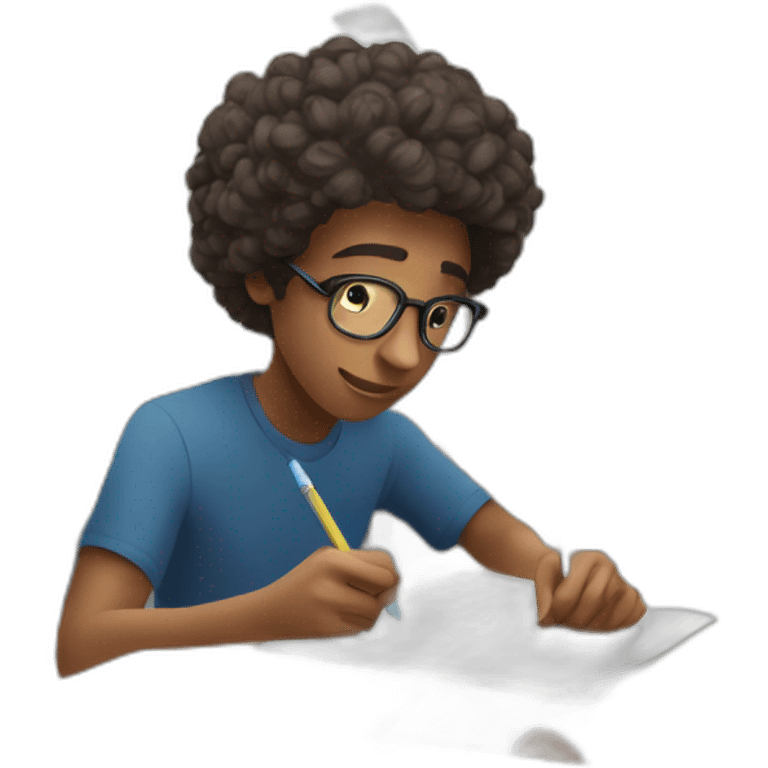 a student writes an exam with a mobile phone in his hand emoji