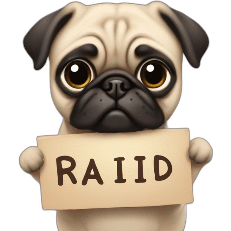 cartoon pug holding a sign that says raid emoji