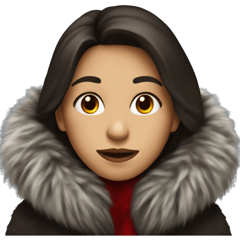 Brunette in a dark fur coat with a red freezing nose  emoji