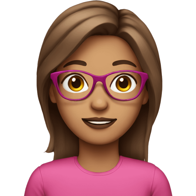 Brown hair girl with pink glasses emoji