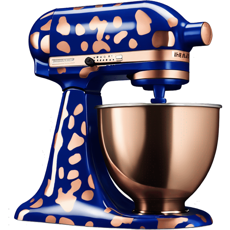 Realistic royal blue kitchenaid mixer decorated with rose gold leopard print pattern. emoji