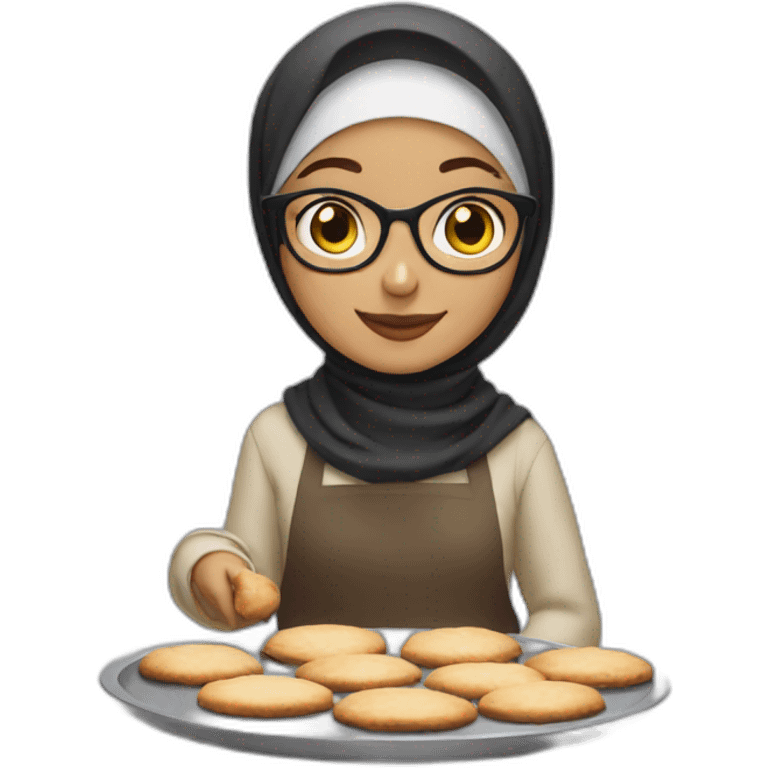 hijabi girl with glasses baking some cookies emoji