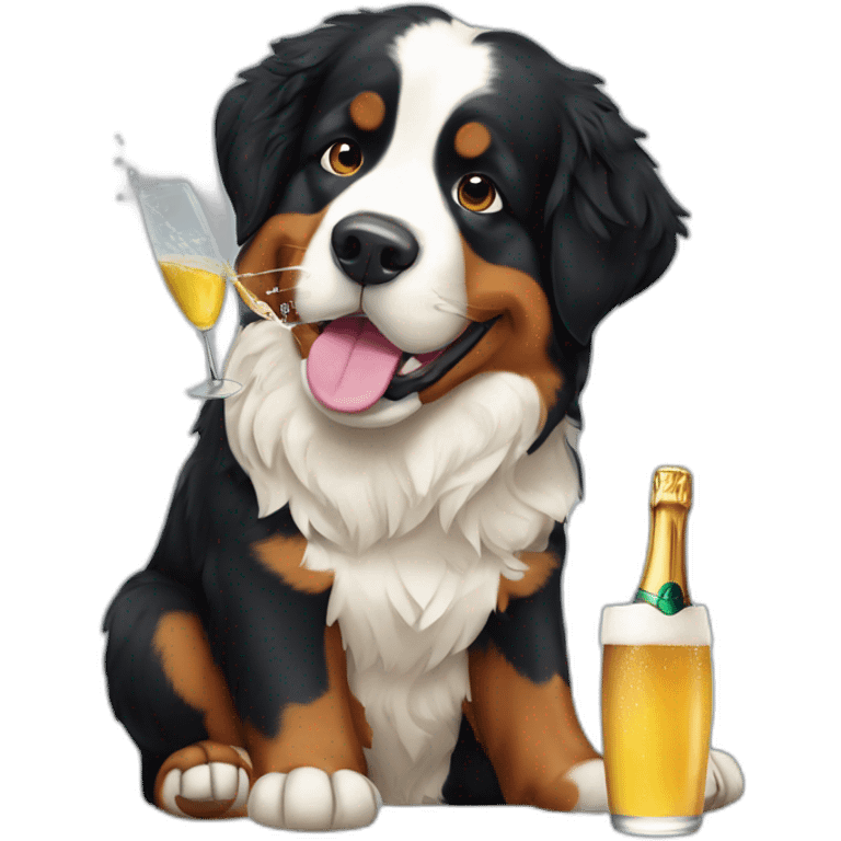 Bernese mountain dog drinking champagne emoji