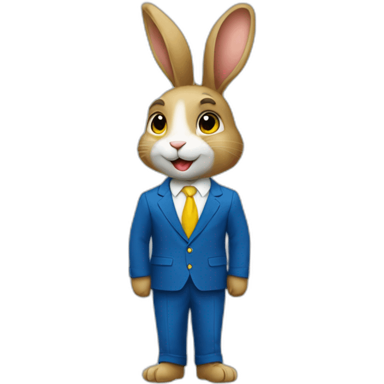 A rabbit student in a suit in the color of the Ukrainian flag emoji