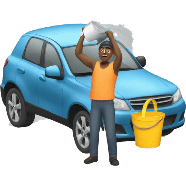 man washing a car with a bucket emoji