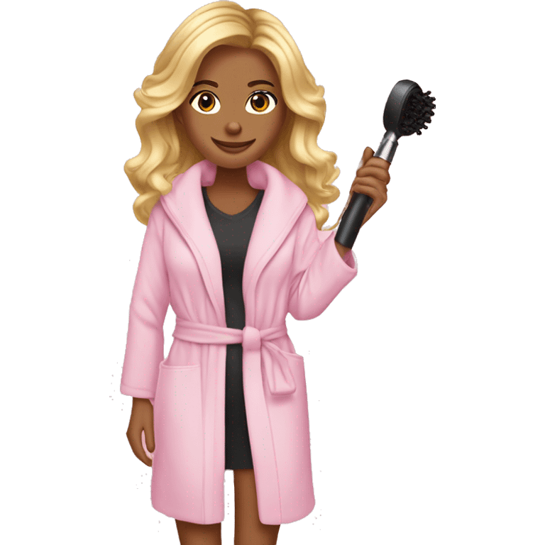 Girl with curling iron curling her hair in a Victoria secret robe blonde hair tan emoji