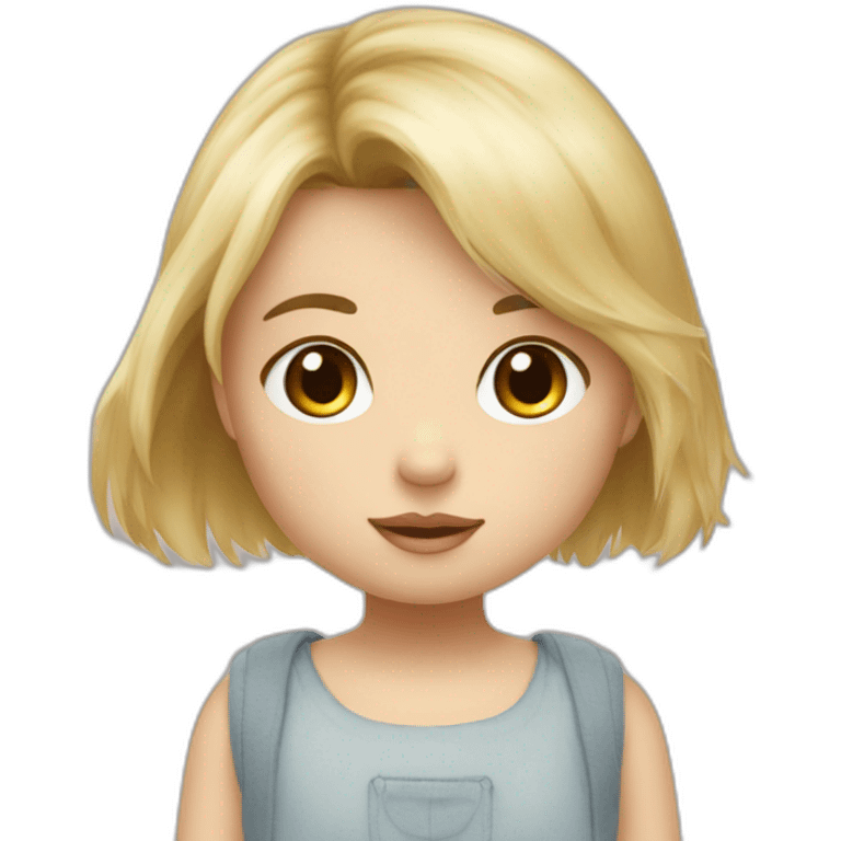 bébé fille blonde décoiffée avec une peluche Totoro  emoji