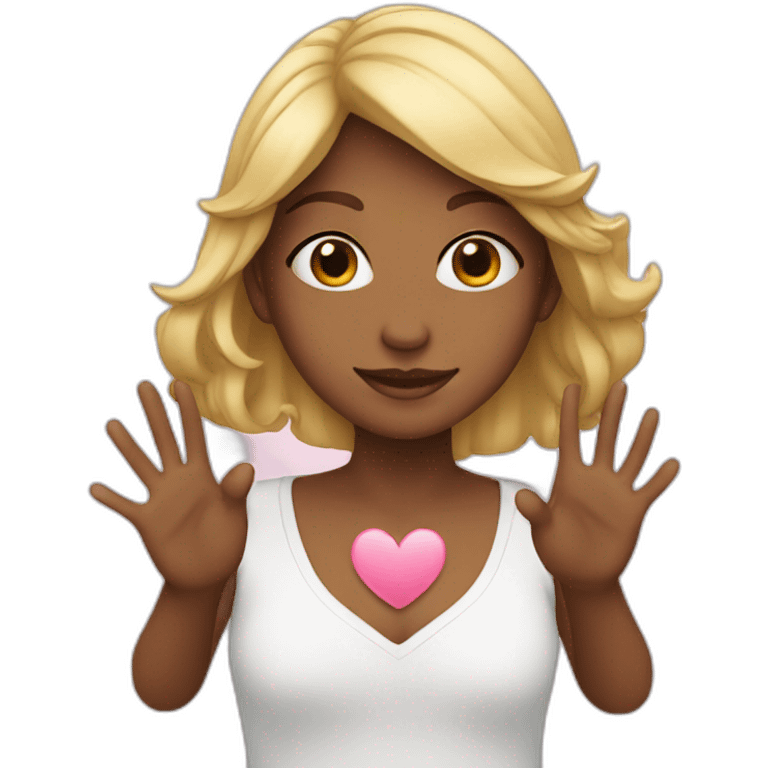 girl makes a heart with her hands emoji