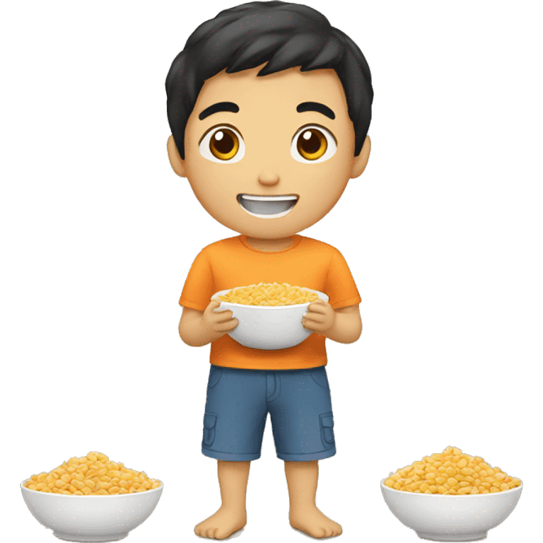 Asian boy eating cereals emoji