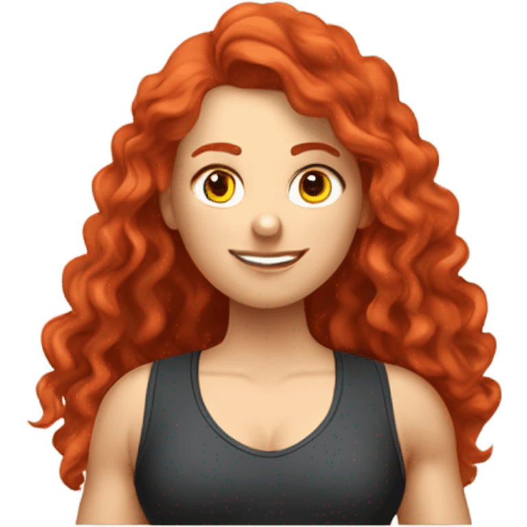 Sporty white Girl coach with long curly red hair doing kettlebelt  emoji