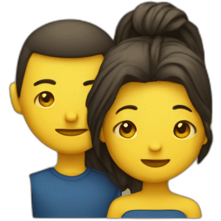 Tete de femme avec derriere un cœur jaune et derrière une tete d'homme  emoji