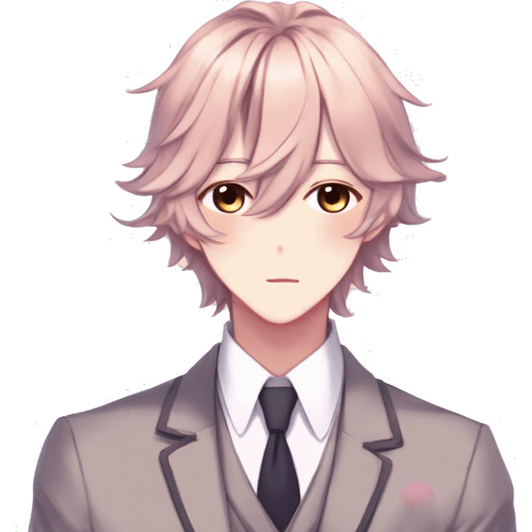 Gorgeous romantic hot attractive anime style modern gentlemanly anime shojo guy with pretty hair and flower petals and blushing face aesthetic trending style  pastelcore cottagecore kawaiicore emoji