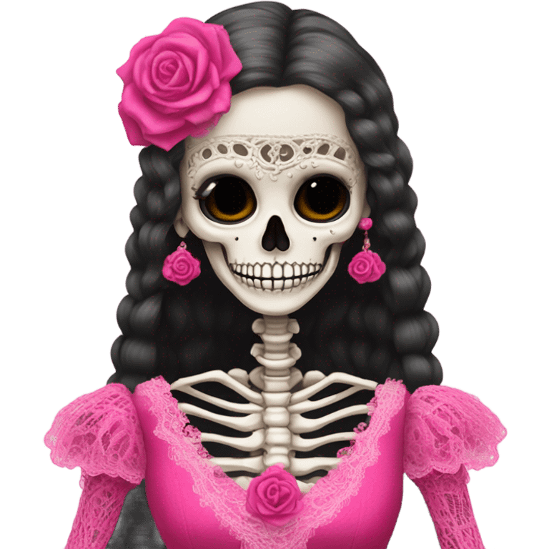 Skeleton wearing hot pink vintage wedding dress to impress emoji