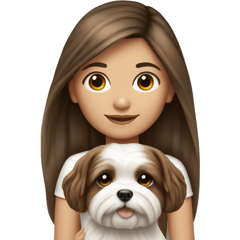 Realistic Brunette long hair light skin girl with shi tzu puppy emoji