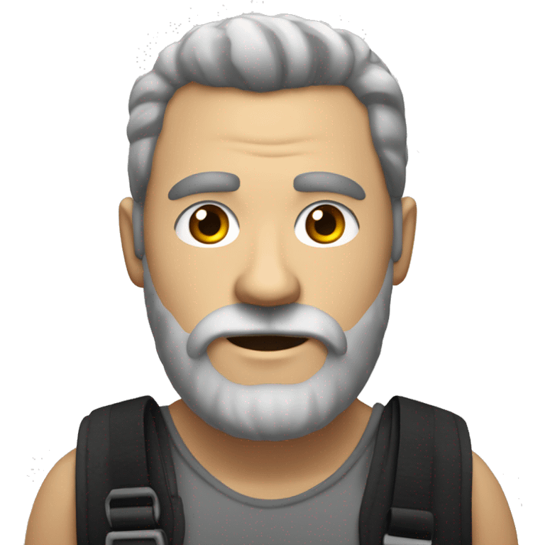 Create a burly man with a trimmed beard, big hairy chest with a black chest strap emoji