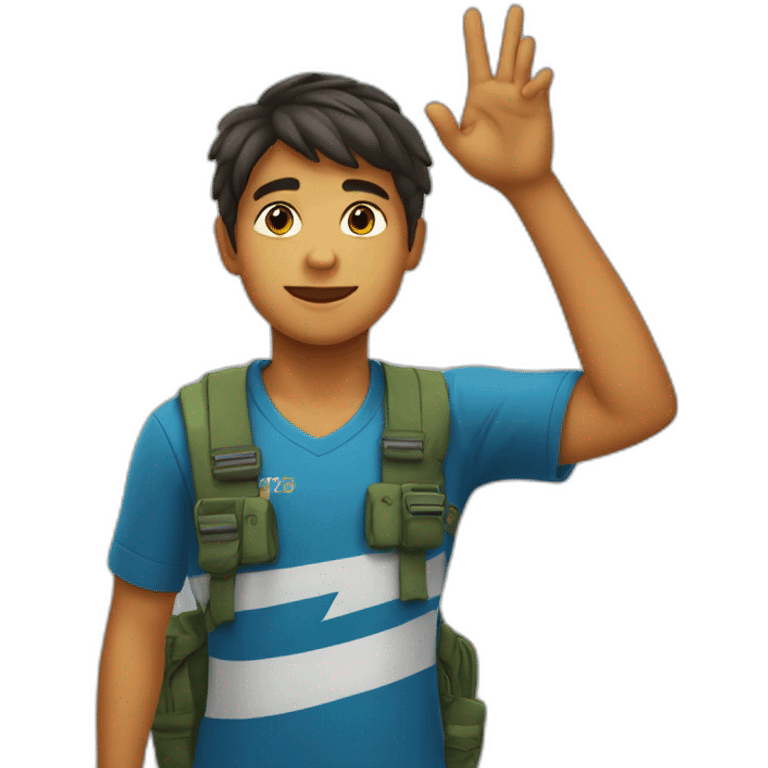 Brazilian boy saluting with his hand in the air emoji