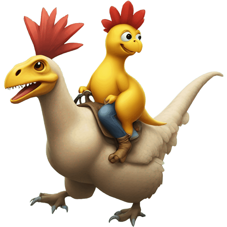 Dinosaur riding a chicken emoji