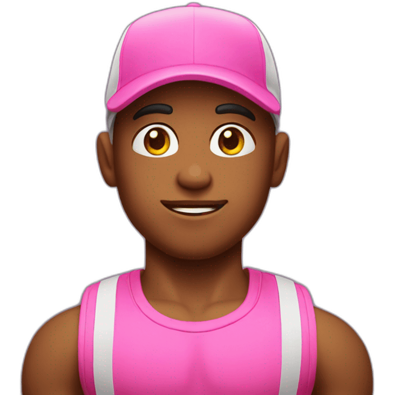 Boy with muscles ans pink cap emoji