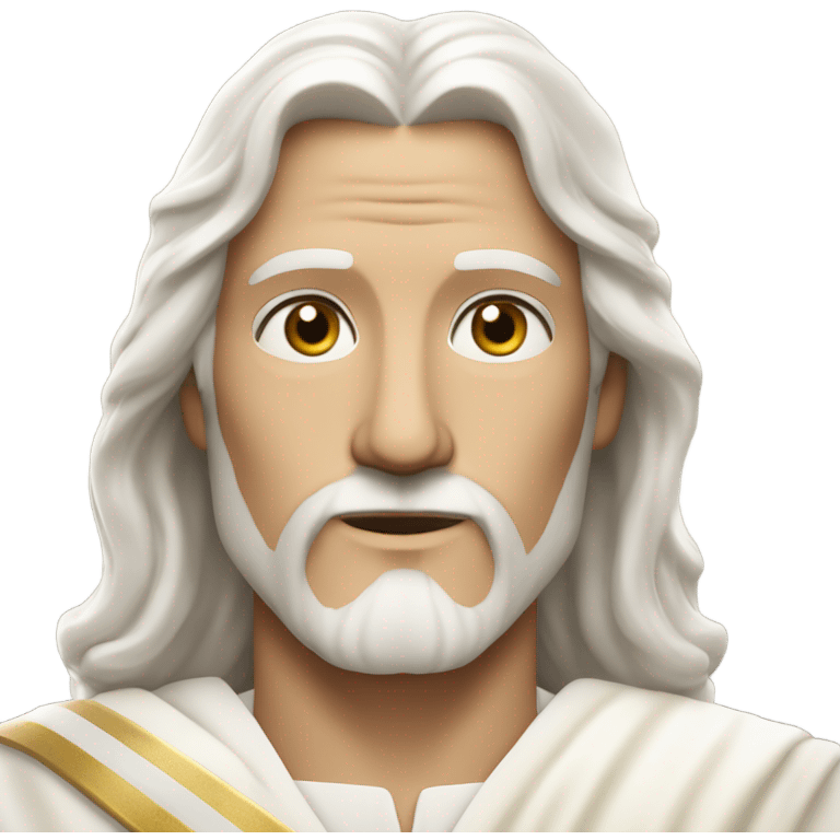 Close up Jesus headshot white hair white beard white robe and golden sash diagonally across his chest emoji