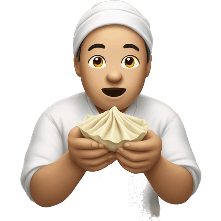 Eating dumpling with hands emoji