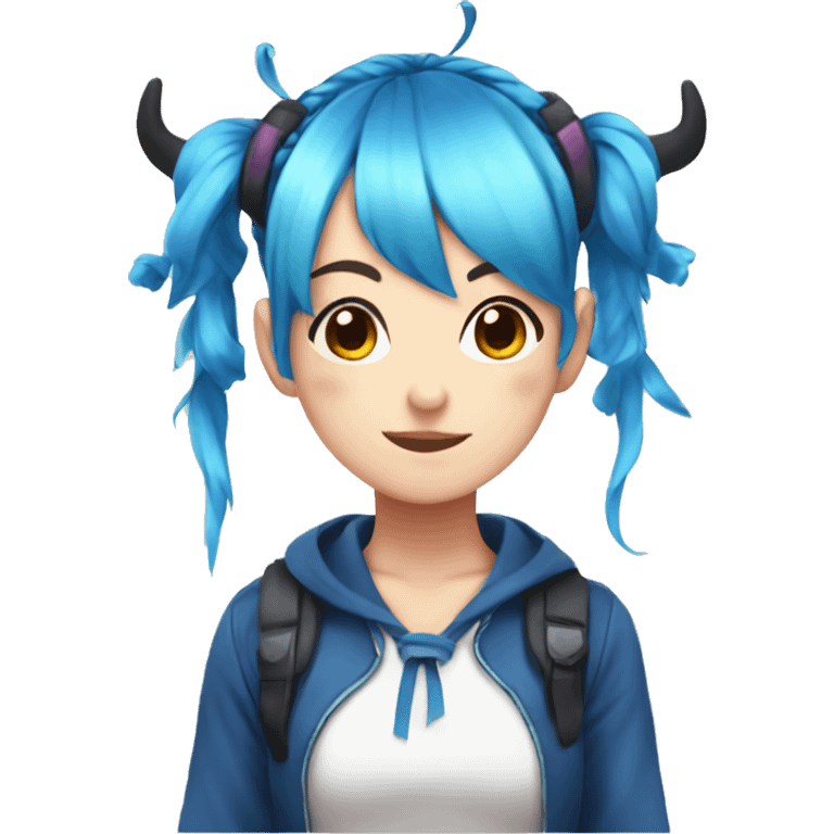 Anime girl with blue pigtails and horns emoji