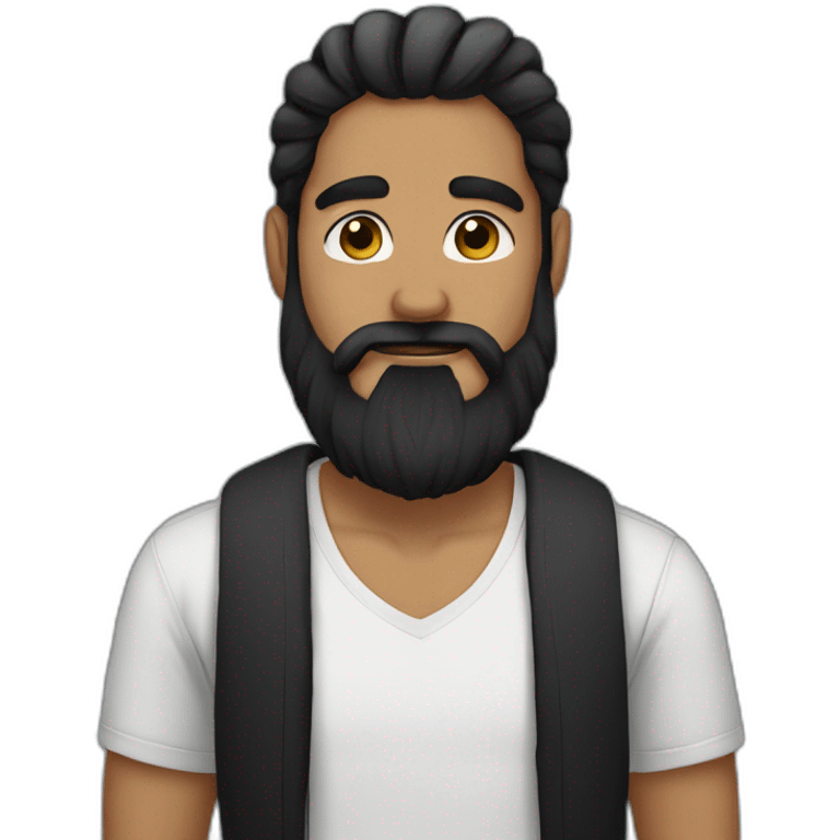 Full long black beard, septum, medium long black hair, black tshirt emoji