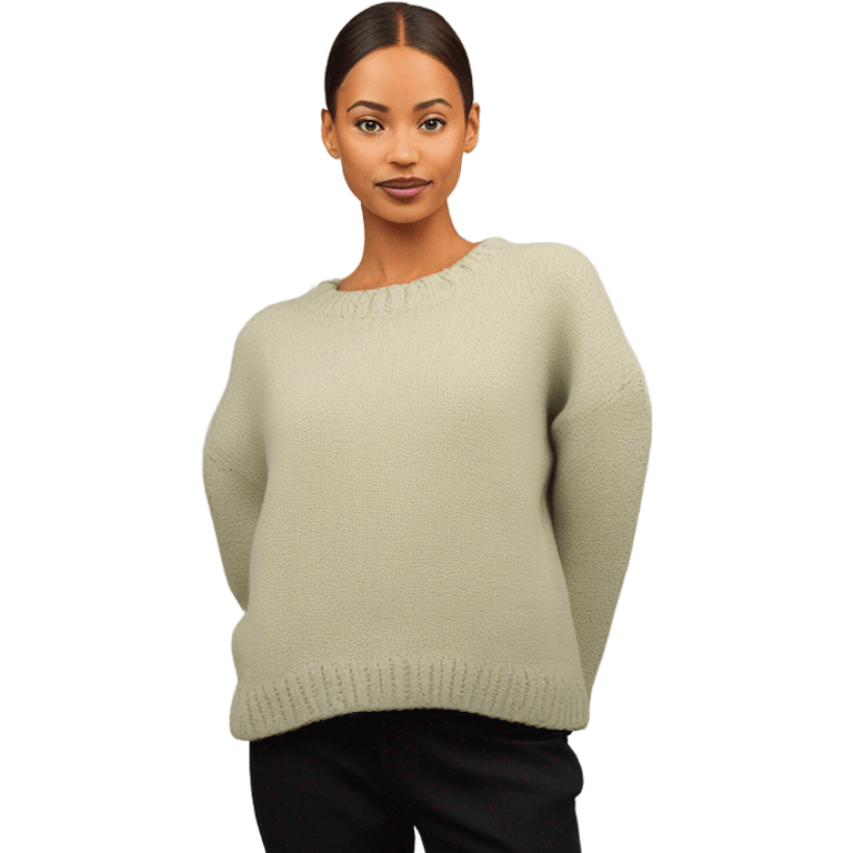 Sage and cream cropped oversize wool sweater, isolated emoji