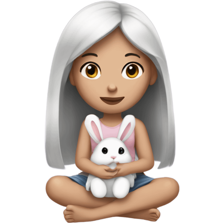 girl sitting holding a little bunny black hair and medium white skin tone emoji