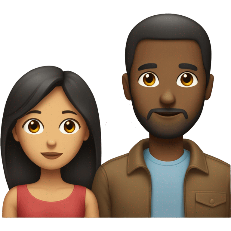 BLACK Man with dark VERY SHORT hair WITH beard kissing HISPANIC woman with VERY long STRAIGHT brown hair emoji