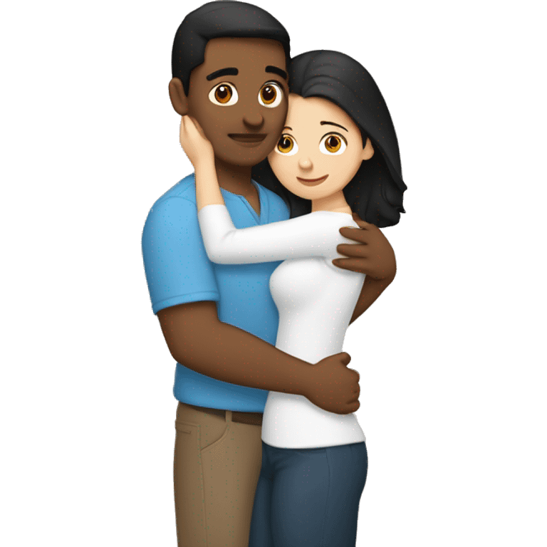 Lovers hugging each other. Indian man, short black hair. White woman, blue eyes and brown hair emoji