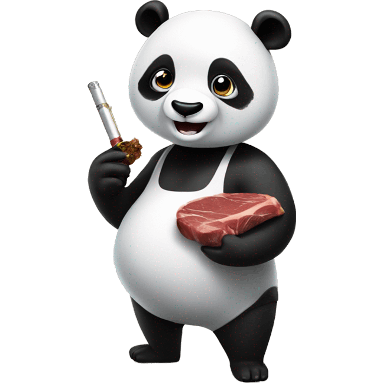 Panda holding a ribeye steak with a cigar in hand emoji