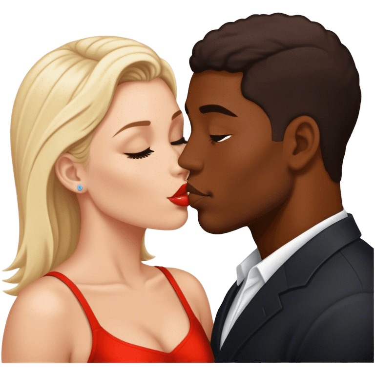 Bold black man and white woman kissing  emoji