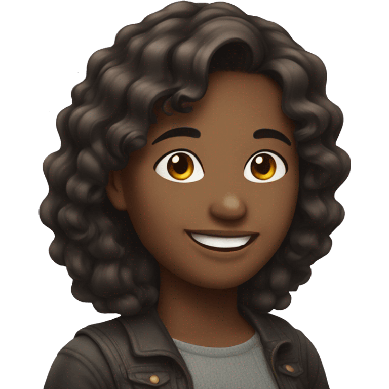 smiling girl with dark brown wavy hair  emoji