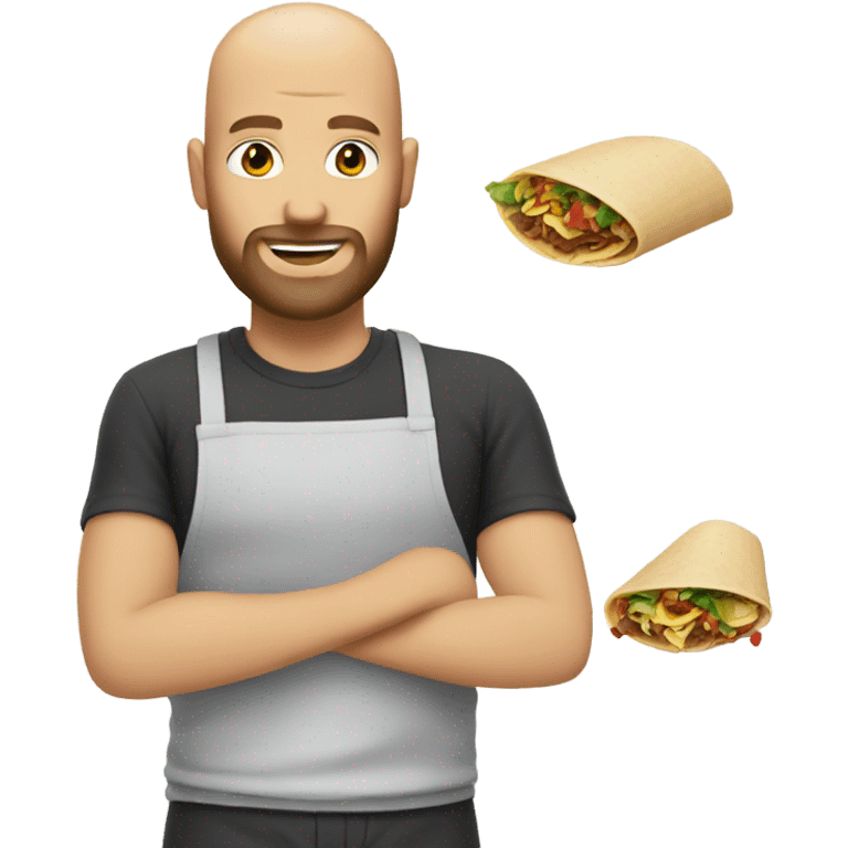 Bald white man with beard making tacos emoji