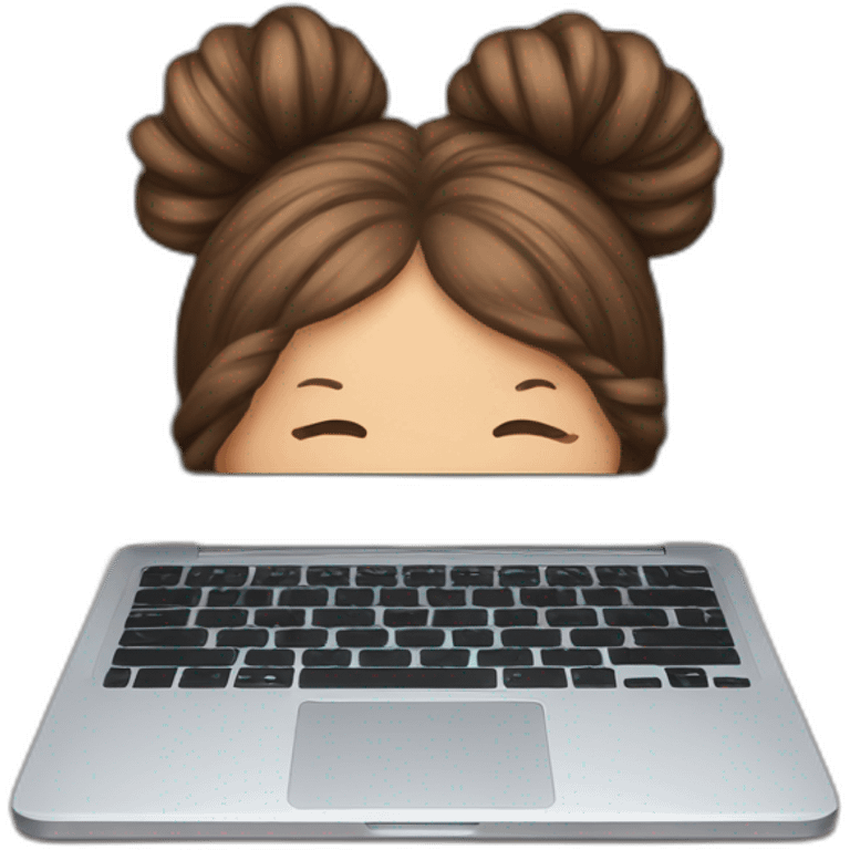 brown hair bun not visible behind a laptop emoji