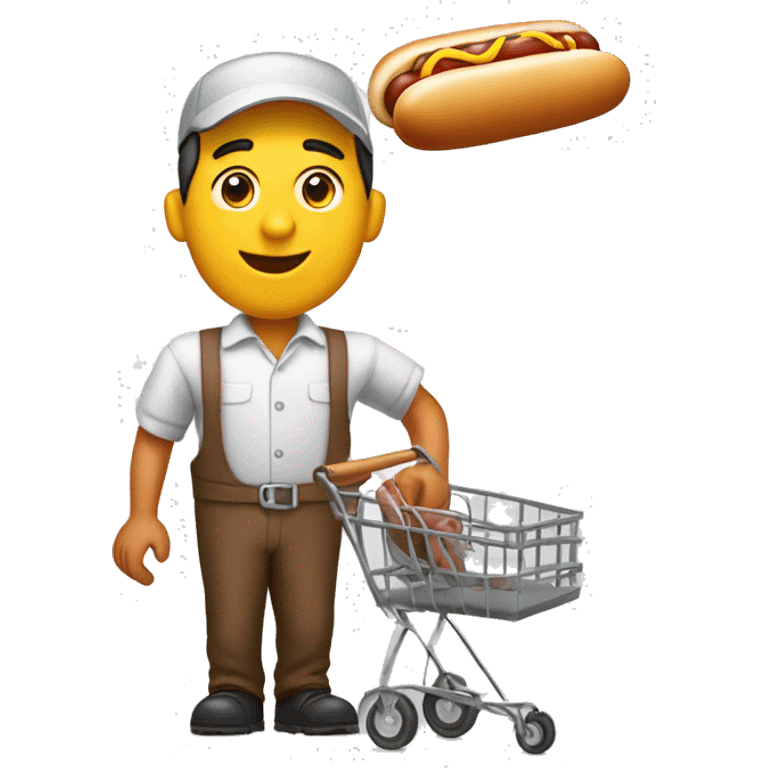 hot dog vendor holding a hot dog in his hand with a cart in the background with a white background emoji