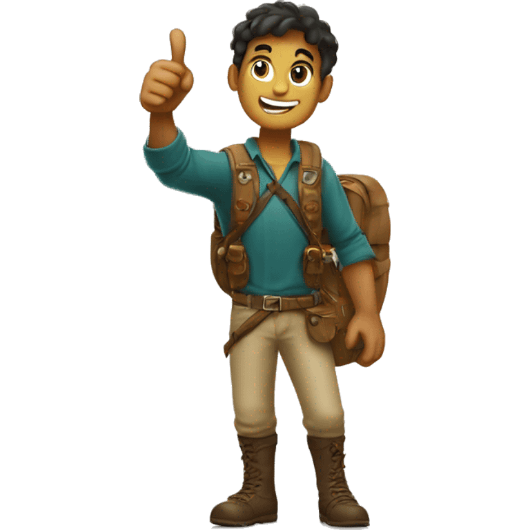 Young adventure guy thumps up italian emoji