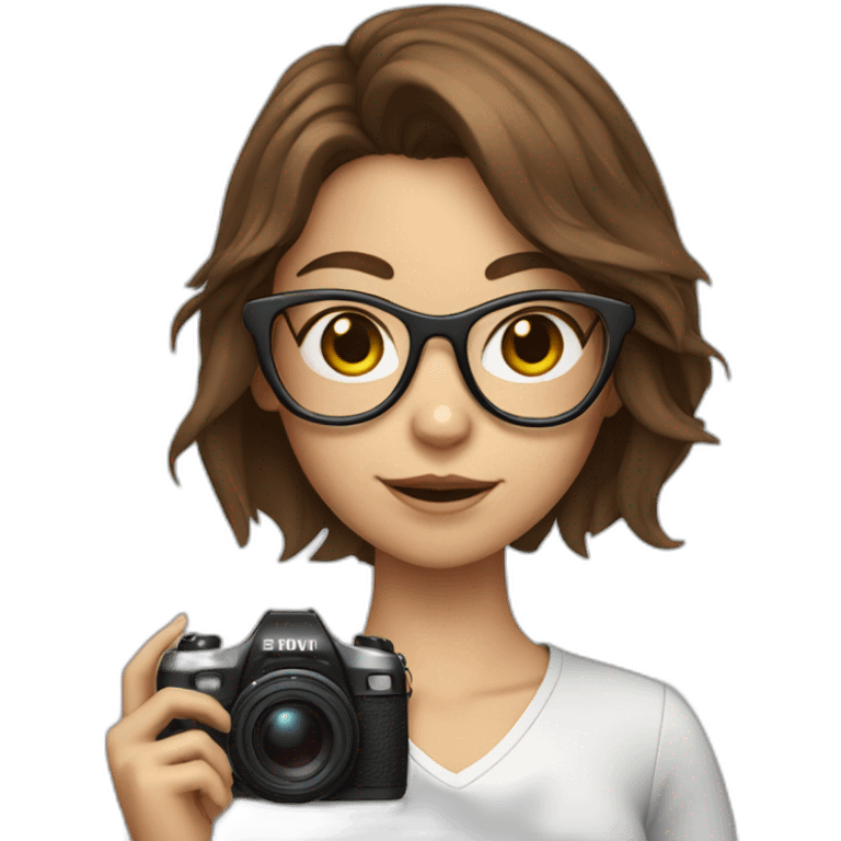 cat girl with brown hair with a camera in glasses emoji