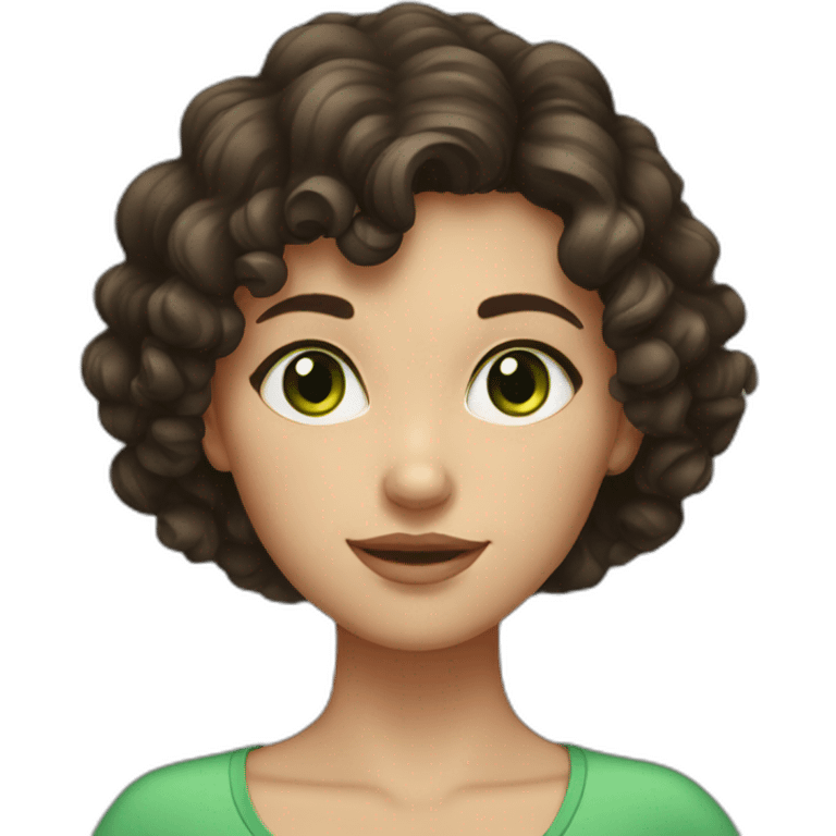 girl with green eyes and short dark brown curly hair  emoji