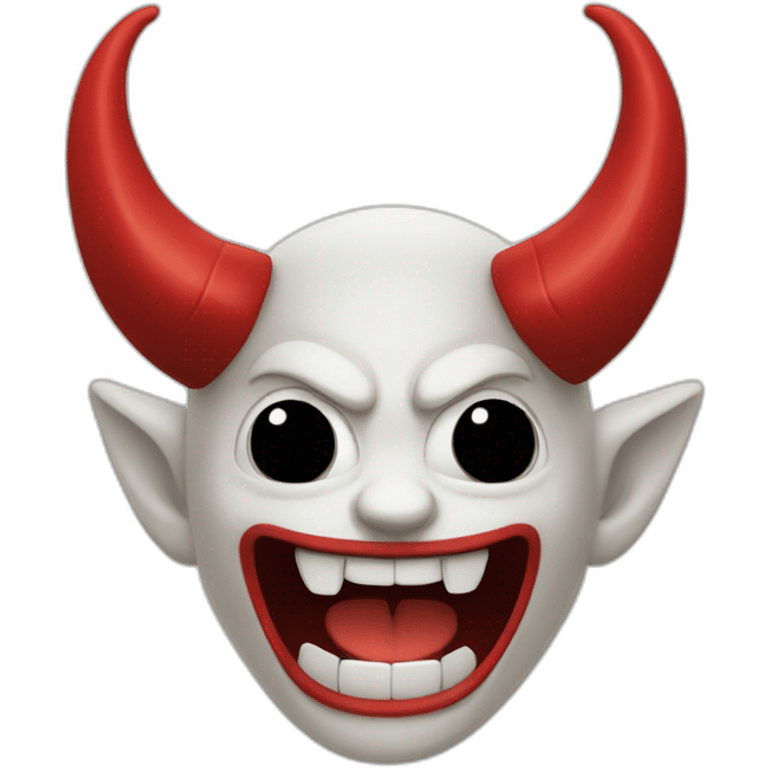 a red demon smiling deviously with black hair and small black horns emoji